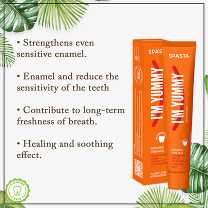 Delight in Dental Care with 'I'm Yummy' Toothpaste: Active Calcium, Sensitivity Relief, Enamel Strengthening, and the Delicious Fusion of Mint & Guava